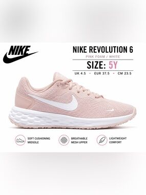 Nike Revolution 6 GS Pink Foam White Sneakers Size 5Y NWOB